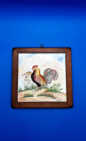 Quadro gallo in campagna cornice in legno pregiato