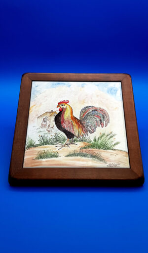 Quadro gallo in campagna cornice in legno pregiato