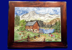 Quadro paesaggio casa sul lago