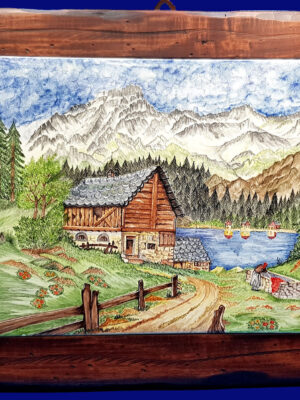 Quadro paesaggio casa sul lago