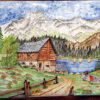 Quadro paesaggio casa sul lago