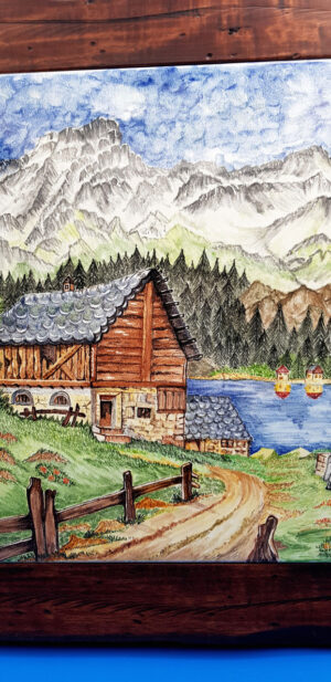 Quadro paesaggio casa sul lago