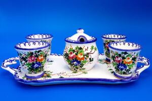 Servizio caffè blu 4 tazzine + zuccheriera