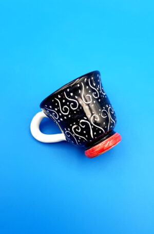 Servizio caffè graffiato "Regina di cuori" 4 tazzine + zuccheriera